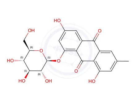 Chemical structure of 1,6-Dihydroxy-3-methyl-8-(((2S,3R,4S,5S,6R)-3,4,5-trihydroxy-6-(hydroxymethyl)tetrahydro-2H-pyran-2-yl)oxy)anthracene-9,10-dione