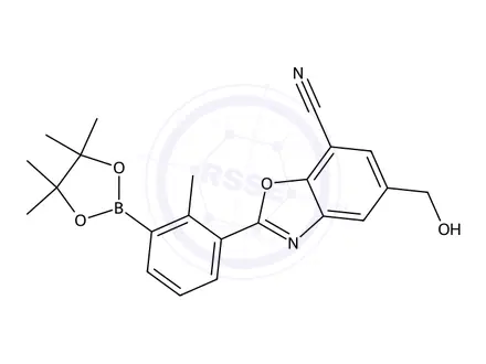 Chemical structure of 5-(Hydroxymethyl)-2-(2-methyl-3-(4,4,5,5-tetramethyl-1,3,2-dioxaborolan-2-yl)phenyl)benzo[d]oxazole-7-carbonitrile