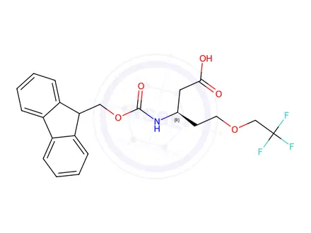 Chemical structure of (3R)-3-(9H-fluoren-9-ylmethoxycarbonylamino)-5-(2,2,2-trifluoroethoxy)pentanoic acid