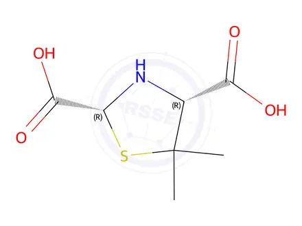 Chemical structure of 5,5-dimethylthiazolidine-2,4-dicarboxylic acid