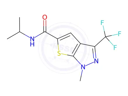 Chemical structure of N-isopropyl-1-methyl-3-(trifluoromethyl)-1H-thieno[2,3-c]pyrazole-5-carboxamide