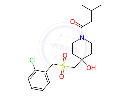 Chemical structure of 1-(4-{[(2-chlorobenzyl)sulfonyl]methyl}-4-hydroxypiperidino)-3-methyl-1-butanone