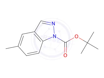 Chemical structure of 1H-indazole-1-carboxylic acid, 5-methyl-, 1,1-dimethylethyl ester