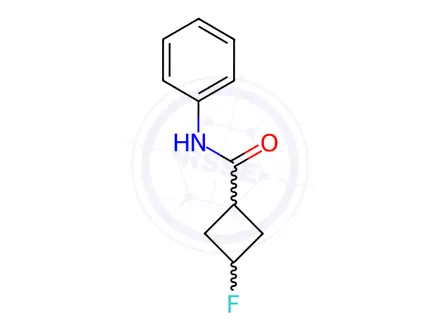Chemical structure of (1s,3s)-3-fluoro-N-phenylcyclobutane-1-carboxamide, cis
