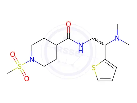 Chemical structure of N-(2-(Dimethylamino)-2-(thiophen-2-yl)ethyl)-1-(methylsulfonyl)piperidine-4-carboxamide