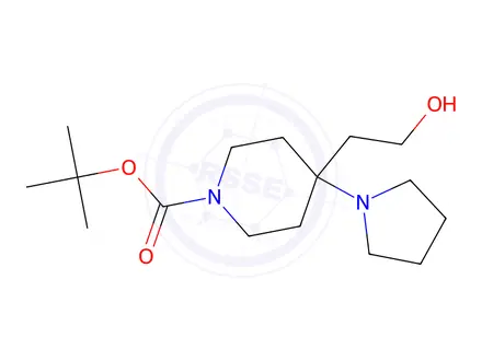 Chemical structure of tert-Butyl 4-(2-hydroxyethyl)-4-(pyrrolidin-1-yl)piperidine-1-carboxylate