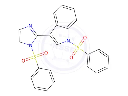 Chemical structure of 1-(Phenylsulfonyl)-3-(1-(phenylsulfonyl)-1H-imidazol-2-yl)-1H-indole