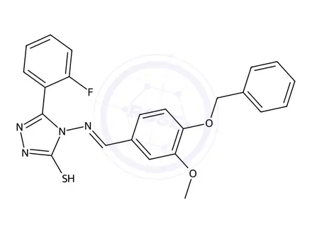 Chemical structure of 4-((4-(Benzyloxy)-3-methoxybenzylidene)amino)-3-(2-fluorophenyl)-1H-1,2,4-triazole-5(4H)-thione