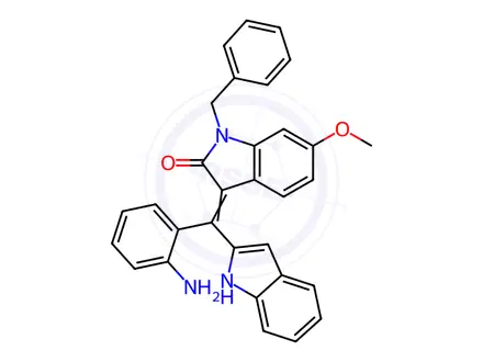 Chemical structure of (Z)-3-((2-Aminophenyl)(1H-indol-2-yl)methylene)-1-benzyl-6-methoxyindolin-2-one