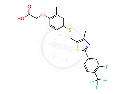 Chemical structure of 2-[4-[[[2-[3-Fluoro-4-(trifluoromethyl)phenyl]-4-methyl-5-thiazolyl]methyl]thio]-2-methylphenoxy]acetic acid