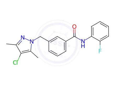 Chemical structure of Benzamide, 3-[(4-chloro-3,5-dimethyl-1H-pyrazol-1-yl)methyl]-N-(2-fluorophenyl)-