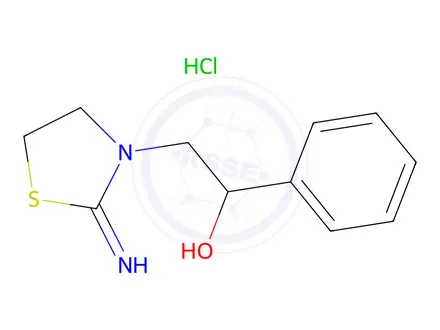 Chemical structure of 2-(2-iminothiazolidin-3-yl)-1-phenylethanol hydrochloride