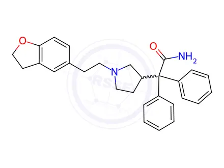 Chemical structure of 2-(1-(2-(2,3-Dihydrobenzofuran-5-yl)ethyl)pyrrolidin-3-yl)-2,2-diphenylacetamide