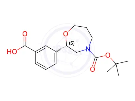 Chemical structure of 1,4-Oxazepine-4(5H)-carboxylic acid, 2-(3-carboxyphenyl)tetrahydro-, 4-(1,1-dimethylethyl) ester, (2S)-