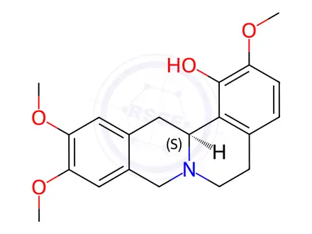Chemical structure of [13aS,(-)]-5,8,13,13a-Tetrahydro-2,10,11-trimethoxy-6H-dibenzo[a,g]quinolizine-1-ol