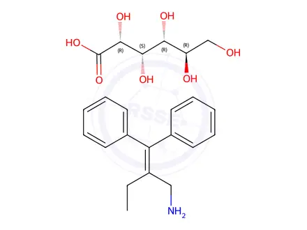Chemical structure of 2-benzhydrylidenebutan-1-amine, (2R,3S,4R,5R)-2,3,4,5,6-pentahydroxyhe xanoic acid