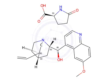 Chemical structure of 5-oxo-L-proline, compound with (8alpha,9R)-6'-methoxycinchonan-9-ol (1:1)