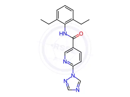 Chemical structure of N-(2,6-diethylphenyl)-6-(1H-1,2,4-triazol-1-yl)nicotinamide