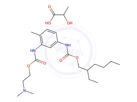 Chemical structure of lactic acid, compound with 3-[2-(dimethylamino)ethyl] 1-(2-ethylhexyl) toluene-2,4-dicarbamate (1:1)