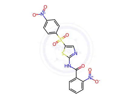 Chemical structure of 2-Nitro-N-(5-((4-nitrophenyl)sulfonyl)thiazol-2-yl)benzamide