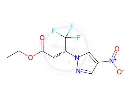 Chemical structure of ethyl 4,4,4-trifluoro-3-(4-nitro-1H-pyrazol-1-yl)butanoate