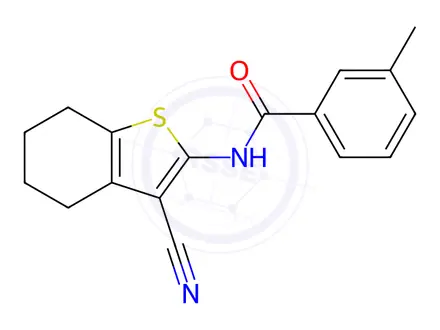 Chemical structure of N-(3-cyano-4,5,6,7-tetrahydrobenzo[b]thiophen-2-yl)-3-methylbenzamide