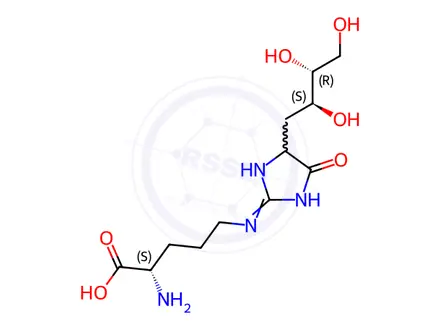Chemical structure of N5-[4,5-Dihydro-5-oxo-4-[(2S,3R)-2,3,4-trihydroxybutyl]-1H-imidazol-2-yl]-L-ornithine