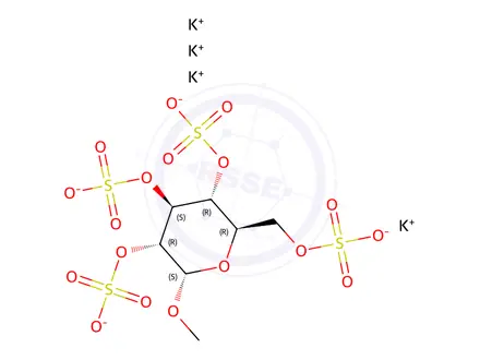 Chemical structure of Methyla-D-glucopyranoside2,3,4,6-tetrasulfatepotassiumsalt