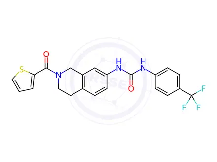 Chemical structure of 1-(2-(Thiophene-2-carbonyl)-1,2,3,4-tetrahydroisoquinolin-7-yl)-3-(4-(trifluoromethyl)phenyl)urea