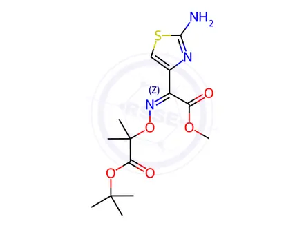 Chemical structure of tert-butyl (Z)-2-(((1-(2-aminothiazol-4-yl)-2-methoxy-2-oxoethylidene)amino)oxy)-2-methylpropanoate