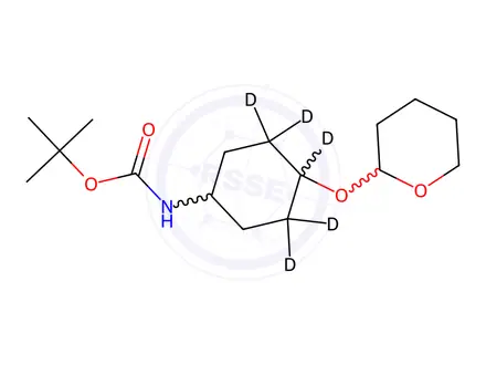 Chemical structure of trans-[2-(4-tert-Butyloxycarbonylamino)cyclohexyloxy]tetrahydro-2H-pyran-d5