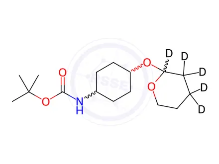 Chemical structure of cis-[2-(4-tert-Butyloxycarbonylamino)cyclohexyloxy]tetrahydro-2H-pyran-d5