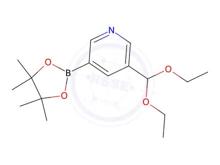 Chemical structure of 3-(diethoxymethyl)-5-(4,4,5,5-tetramethyl-1,3,2-dioxaborolan-2-yl)pyridine