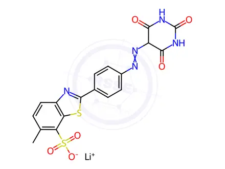 Chemical structure of lithium 2-[4-[(hexahydro-2,4,6-trioxopyrimidin-5-yl)azo]phenyl]-6-methylbenzothiazole-7-sulphonate