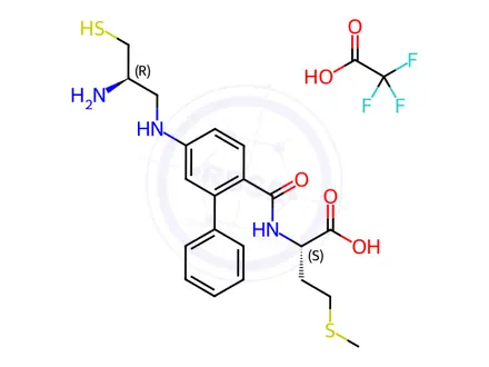 Chemical structure of N-[4-[2(R)-Amino-3-mercaptopropyl]amino-2-phenylbenzoyl]methionine Trifluoroacetate Salt