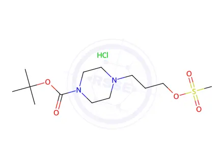 Chemical structure of tert-Butyl 4-[3-(methanesulfonyloxy)propyl]piperazine-1-carboxylate hydrochloride