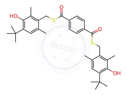 Chemical structure of S,S-bis[[4-(1,1-dimethylethyl)-3-hydroxy-2,6-dimethylphenyl]methyl] terephthalate