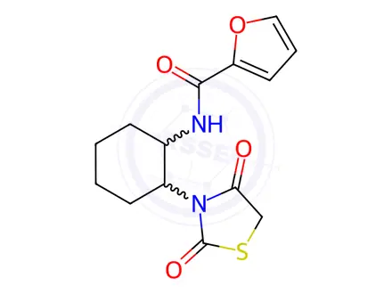 Chemical structure of N-(2-(2,4-Dioxothiazolidin-3-yl)cyclohexyl)furan-2-carboxamide