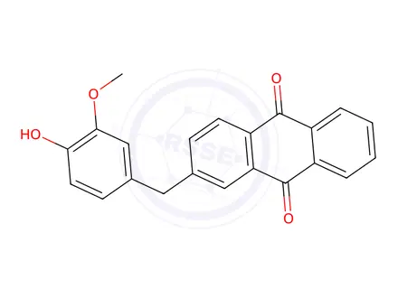 Chemical structure of 2-(4-Hydroxy-3-methoxybenzyl)anthracene-9,10-dione