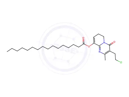 Chemical structure of 3-(2-chloroethyl)-2-methyl-4-oxo-6,7-dihydro-4H-pyrido[1,2-a]pyrimidin-9-yl palmitate