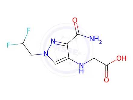 Chemical structure of N-[3-(aminocarbonyl)-1-(2,2-difluoroethyl)-1H-pyrazol-4-yl]glycine