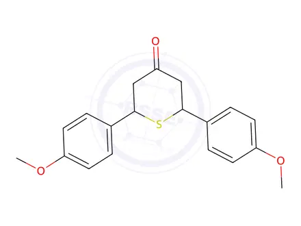 Chemical structure of 2,6-Bis-(4-methoxy-phenyl)-tetrahydro-thiopyran-4-one