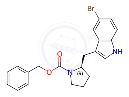 Chemical structure of (R)-Benzyl 2-((5-bromo-1H-indol-3-yl)methyl)pyrrolidine-1-carboxylate