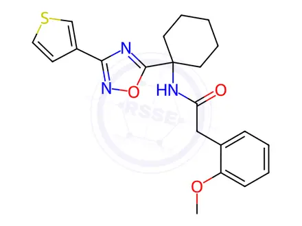 Chemical structure of 2-(2-Methoxyphenyl)-N-(1-(3-(thiophen-3-yl)-1,2,4-oxadiazol-5-yl)cyclohexyl)acetamide