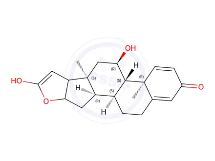 Chemical structure of (11β,17ξ)-16,21-Epoxy-11,21-dihydroxy-pregna-1,4,20-trien-3-one