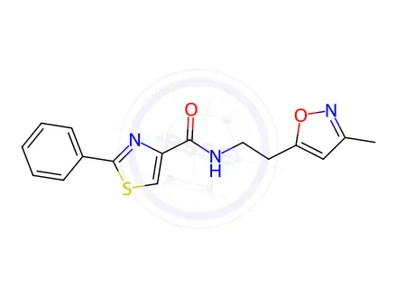Chemical structure of N-(2-(3-Methylisoxazol-5-yl)ethyl)-2-phenylthiazole-4-carboxamide