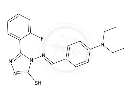 Chemical structure of 4-((4-(Diethylamino)benzylidene)amino)-3-(2-fluorophenyl)-1H-1,2,4-triazole-5(4H)-thione