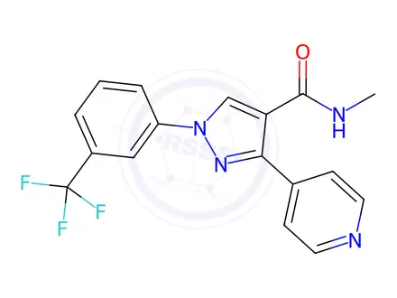 Chemical structure of N-methyl-3-(pyridin-4-yl)-1-(3-(trifluoromethyl)phenyl)-1H-pyrazole-4-carboxamide