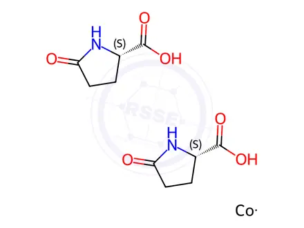 Chemical structure of bis(5-oxo-L-prolinato-N1,O2)cobalt