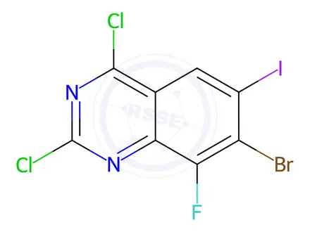 Chemical structure of Quinazoline, 7-bromo-2,4-dichloro-8-fluoro-6-iodo-